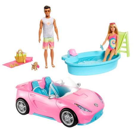 Barbie Playset Beach Dolls Gift Set with Convertible Car