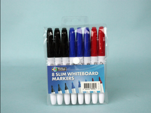 Whiteboard Markers Slim Assorted Colours (8 Markers)