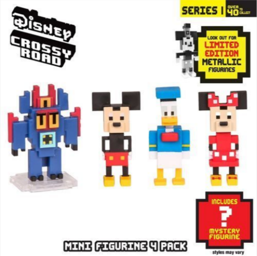 Disney Crossy Road Series 1 Mini Figurine Pack 3 Figures Plus 1 Mystery Figure