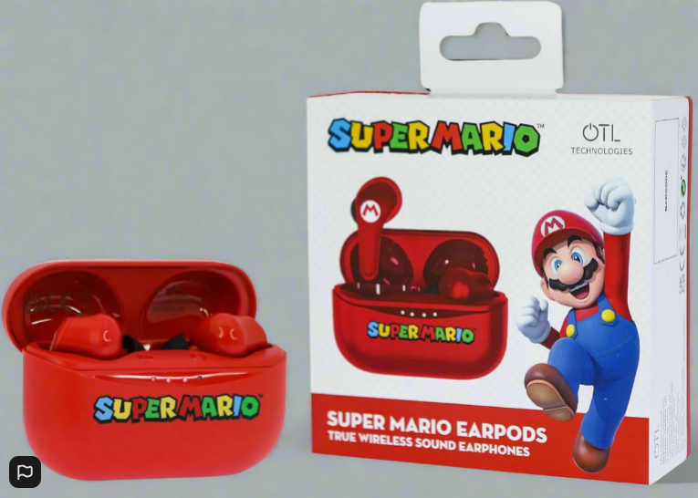 Super Mario Wireless Earphones with Charging Case Red