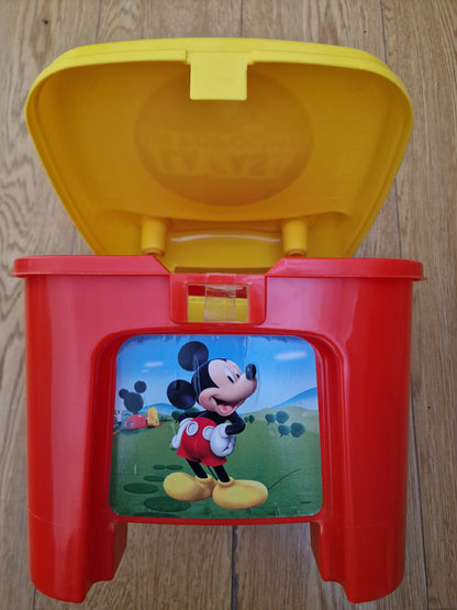 2-in-1 Kids’ Chair & Toy Storage – Red & Yellow with 14 Jumbo Building Blocks