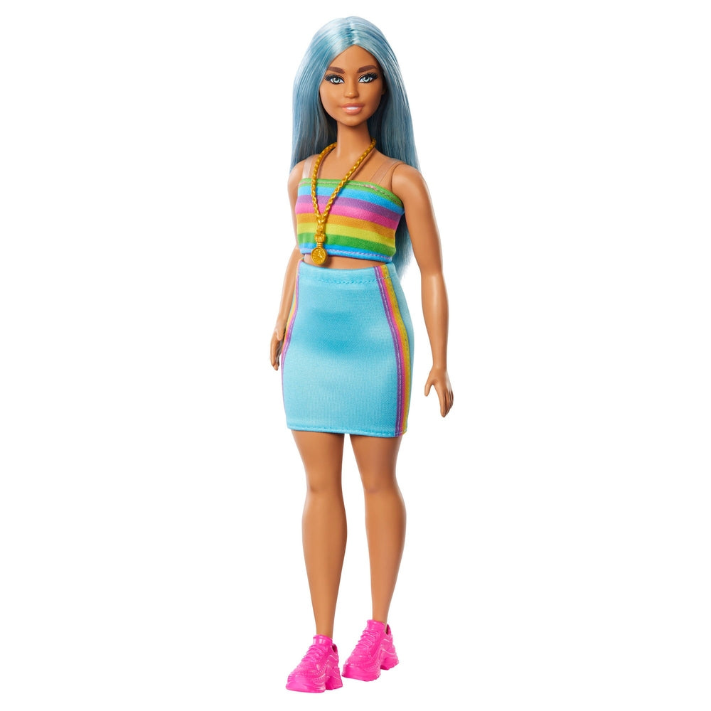 Barbie Fashionista Doll 218 with Blue Hair & Rainbow Top