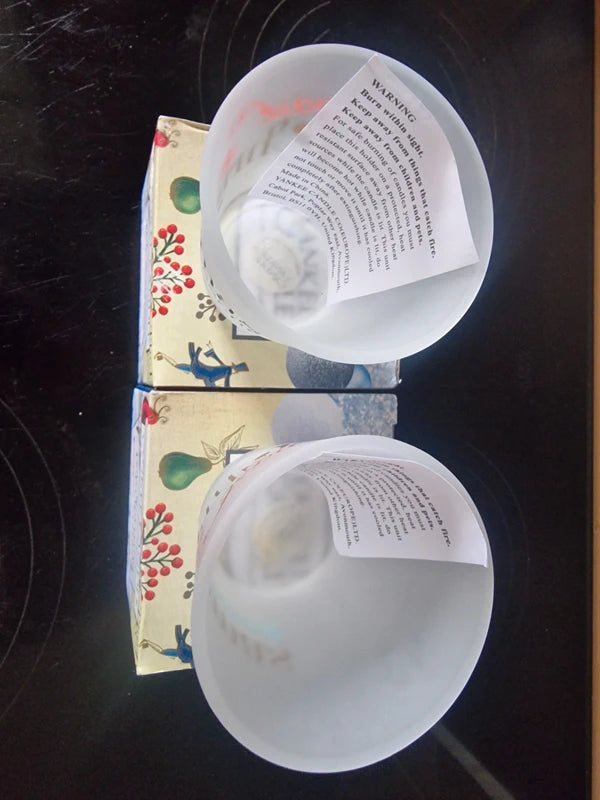 Vintage Yankee Candle 2014 "Christmas Present" Frosted Votive Holders (Set of 2)