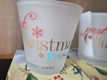 Vintage Yankee Candle 2014 "Christmas Present" Frosted Votive Holders (Set of 2)