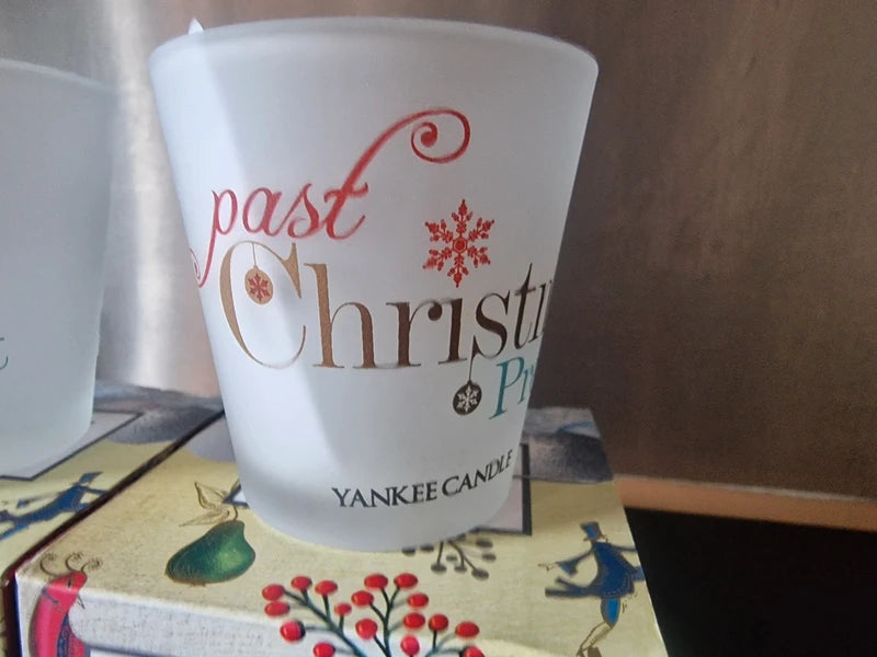 Vintage Yankee Candle 2014 "Christmas Present" Frosted Votive Holders (Set of 2)