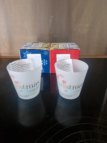 Vintage Yankee Candle 2014 "Christmas Present" Frosted Votive Holders (Set of 2)