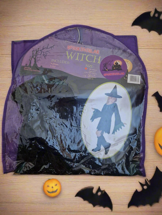 Spooktacular Witch Girls Costume Black With Green Black Hat Included 4 To 6 Year