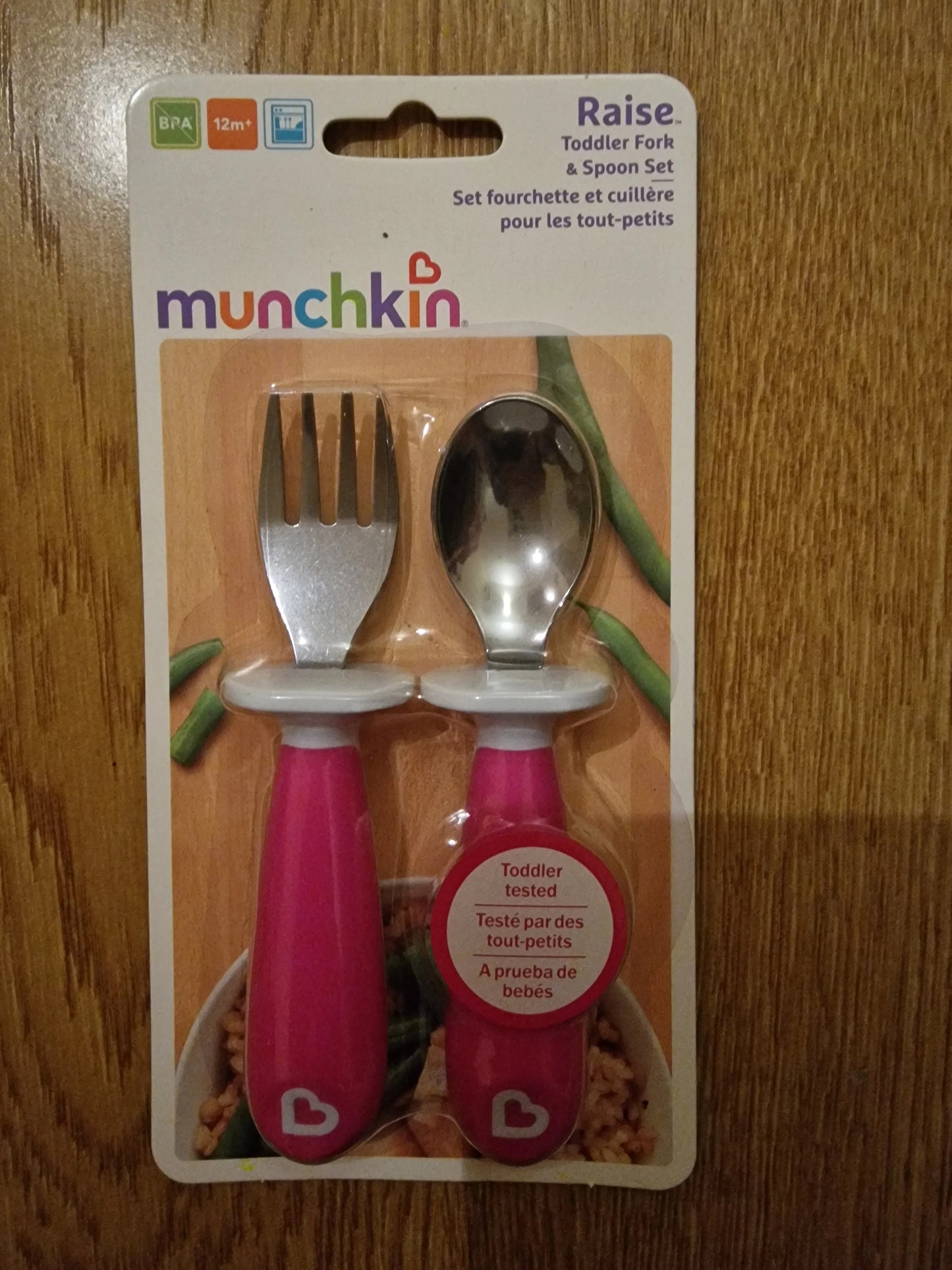 Munchkin Raise Toddler Fork and Spoon Set  12+ Months BPA Free Pink