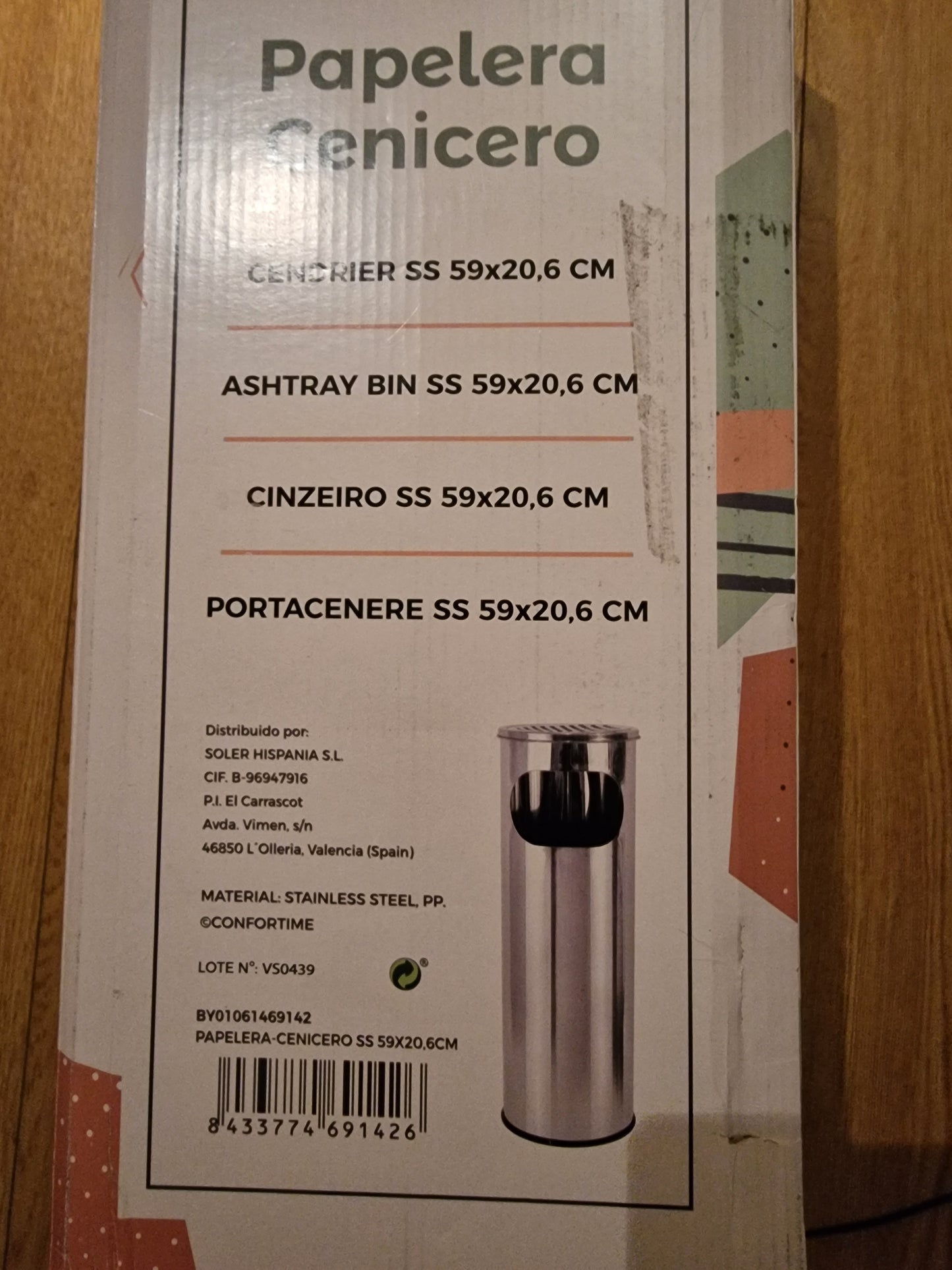 Waste Paper Bin with Ashtray Confortime Metal 20 x 59 cm