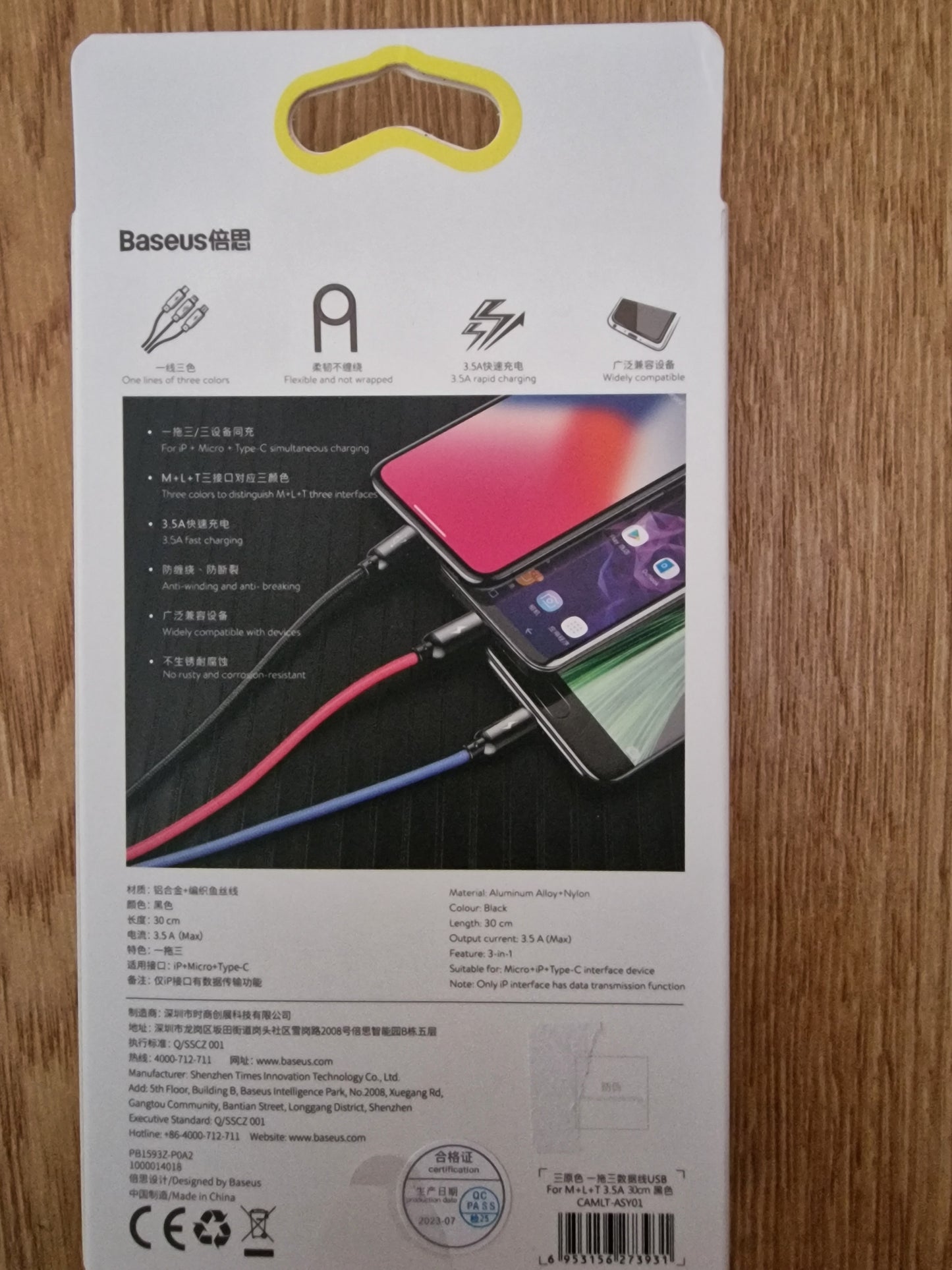 Baseus Three Primary Colors 3 In 1 Phone Cable