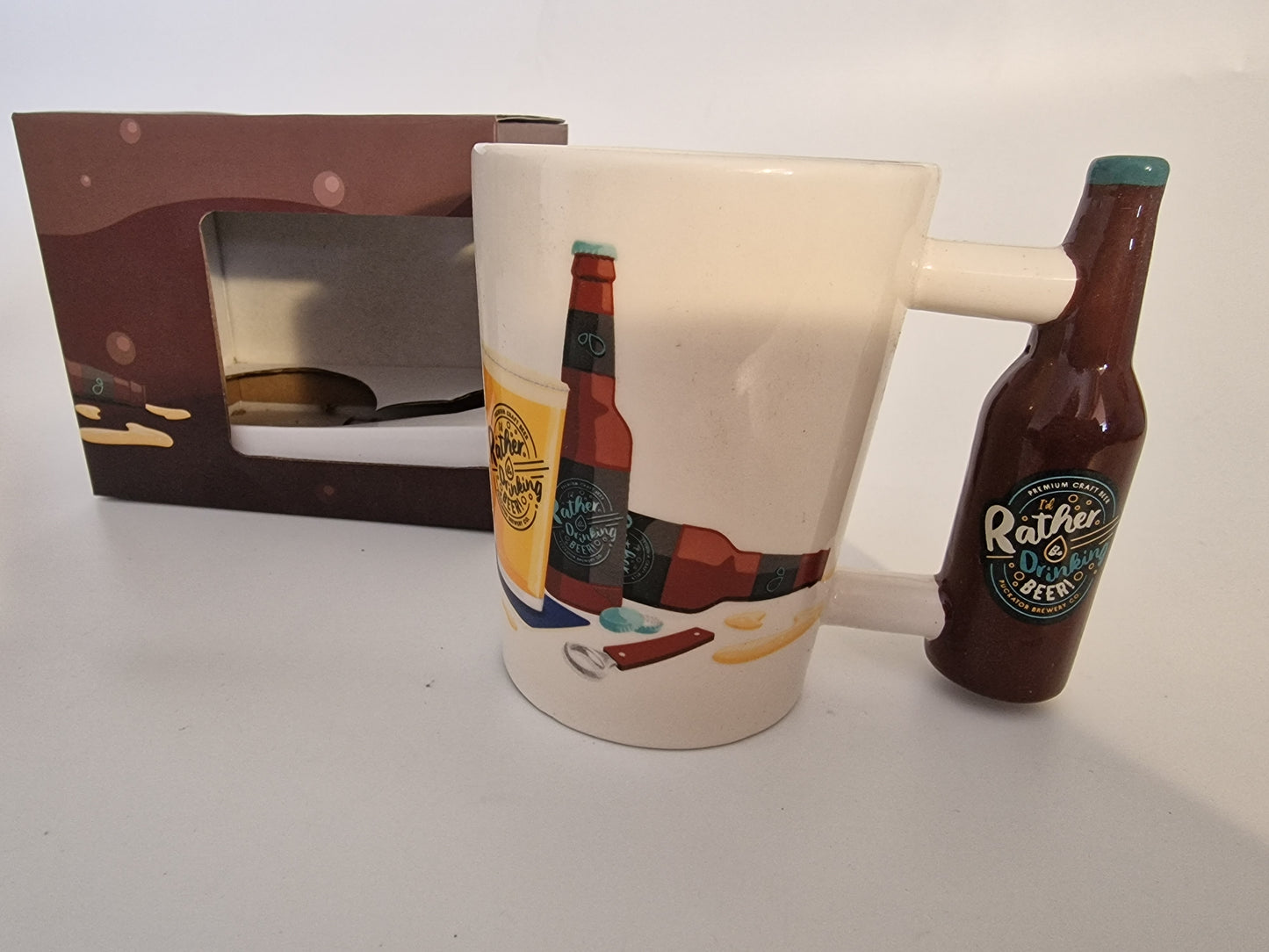 "I'd Rather Be Drinking Beer" Shaped Handle Novelty Mug | Gift Boxed