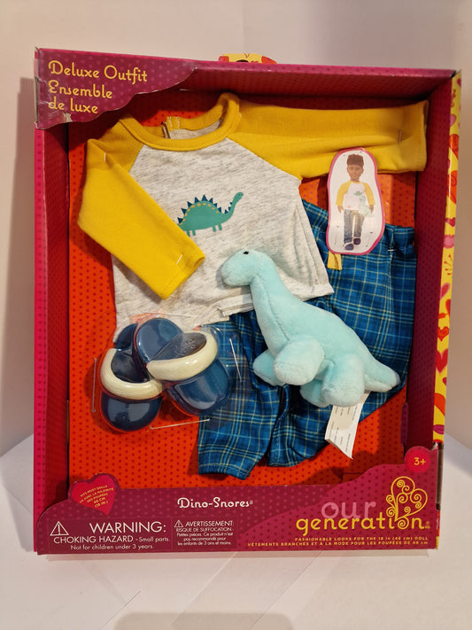 Our Generation Deluxe Boy Doll Outfit - Dino-Snores Pajamas & Plush