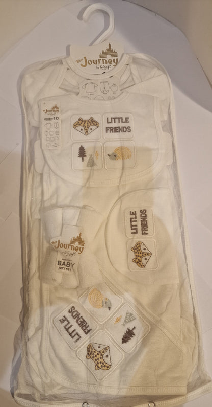 Lilsoft Baby 10-Piece "New Journey" Newborn Gift Set – Little Friends (White/Gold)