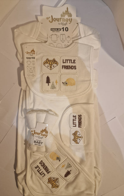 Lilsoft Baby 10-Piece "New Journey" Newborn Gift Set – Little Friends (White/Gold)