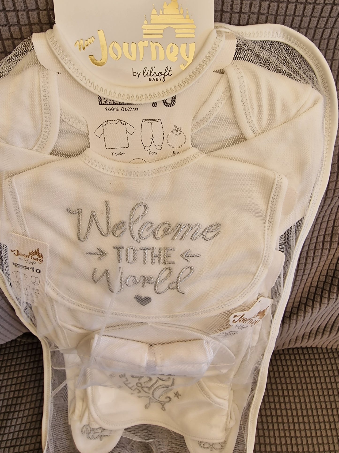 Lilsoft 'New Journey' 10-Piece Luxury Cotton Baby Gift Set – Unisex White & Silver
