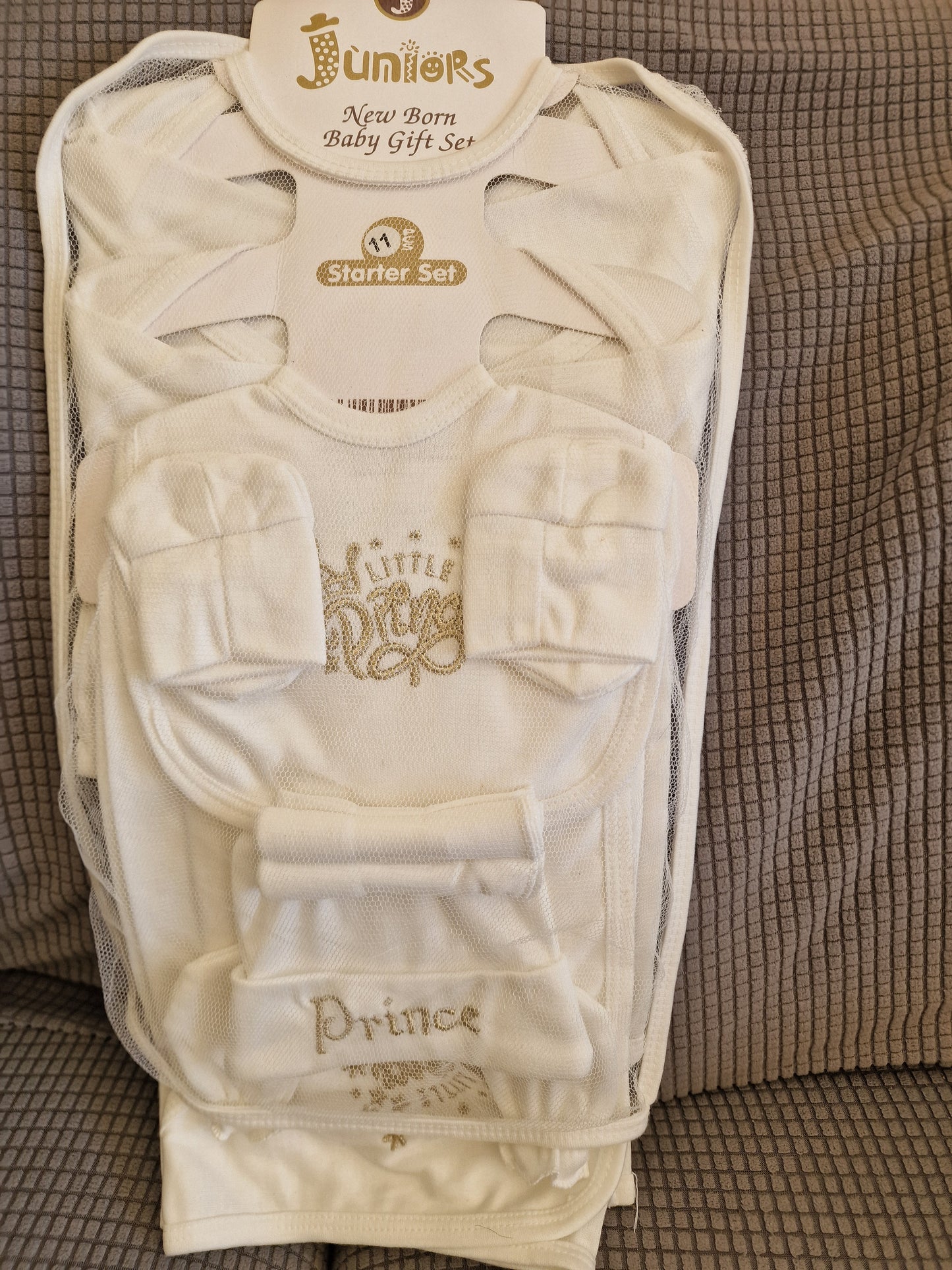 Lilsoft Newborn Baby Boy 11-Piece Gift Set - "Little Prince" White & Gold Starter Set