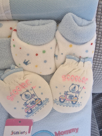 Juniors 8-Piece Newborn Baby Boy Gift Set – Blue "Mommy Duck" & Scooter Theme