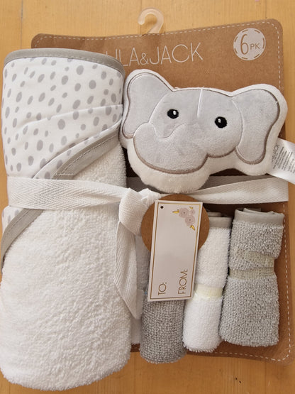 Lila & Jack 6-Piece Luxury Baby Bath Gift Set – Elephant Grey