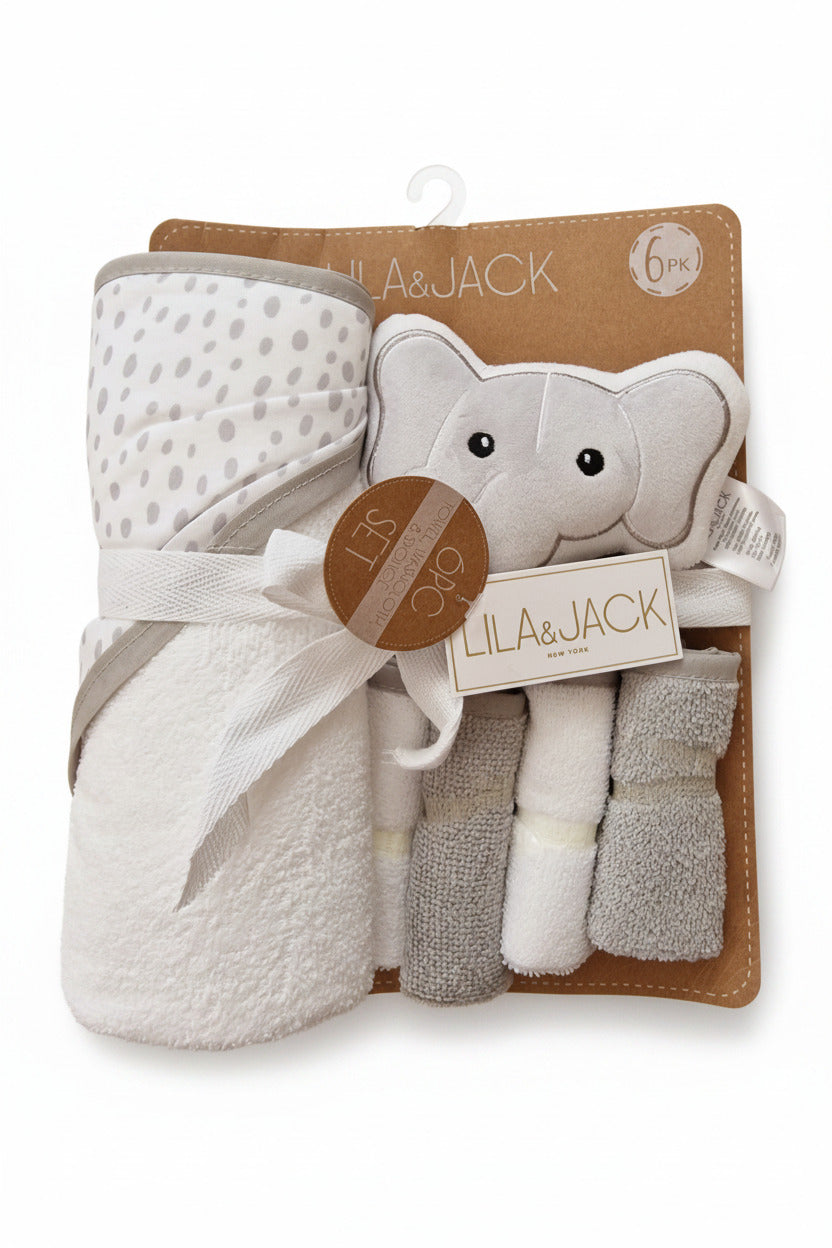 Lila & Jack 6-Piece Luxury Baby Bath Gift Set – Elephant Grey