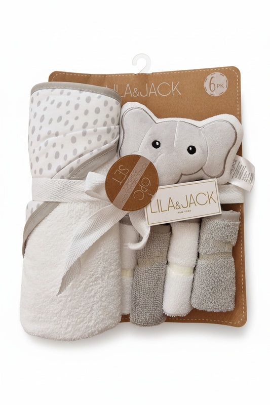 Lila & Jack 6-Piece Luxury Baby Bath Gift Set – Elephant Grey