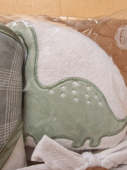 Lila & Jack 6-Piece Baby Bath Gift Set - Dinosaur Hooded Towel & Washcloths (Sage Green)