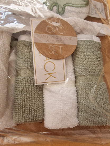 Lila & Jack 6-Piece Baby Bath Gift Set - Dinosaur Hooded Towel & Washcloths (Sage Green)