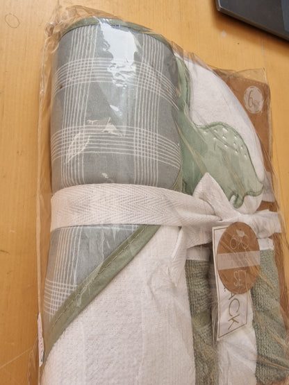 Lila & Jack 6-Piece Baby Bath Gift Set - Dinosaur Hooded Towel & Washcloths (Sage Green)
