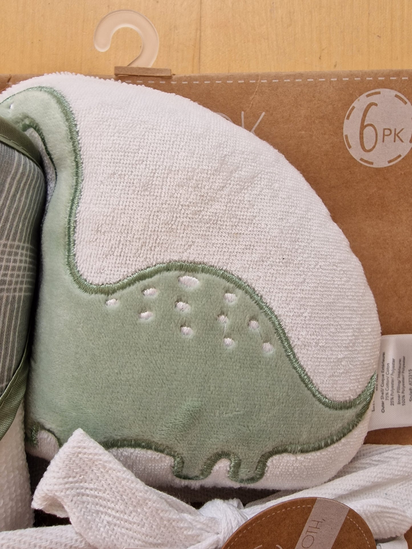 Lila & Jack 6-Piece Baby Bath Gift Set - Dinosaur Hooded Towel & Washcloths (Sage Green)