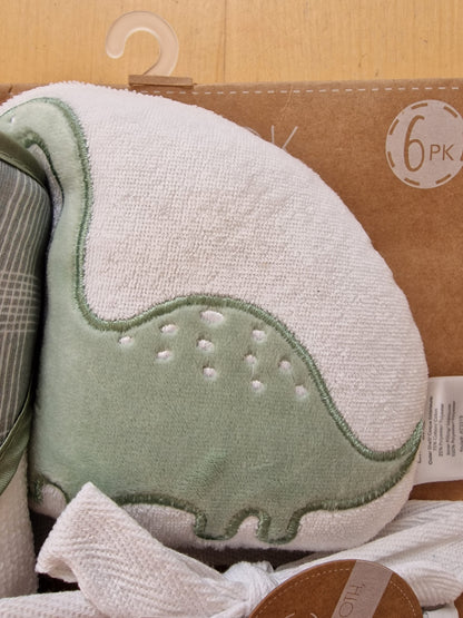 Lila & Jack 6-Piece Baby Bath Gift Set - Dinosaur Hooded Towel & Washcloths (Sage Green)
