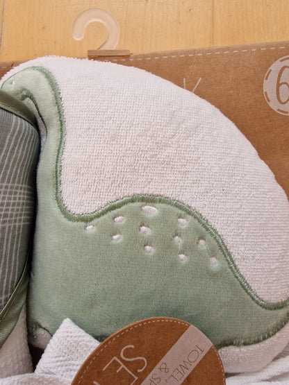 Lila & Jack 6-Piece Baby Bath Gift Set - Dinosaur Hooded Towel & Washcloths (Sage Green)