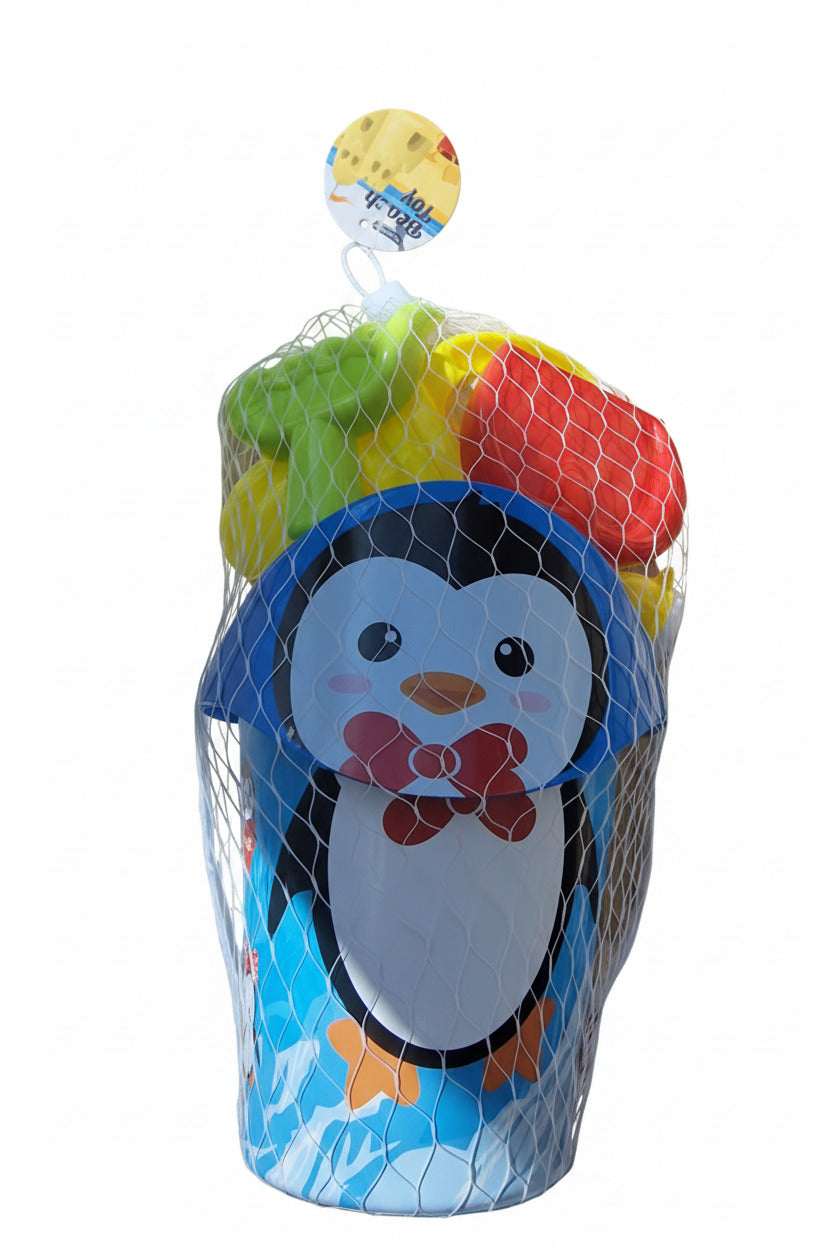 Kids Penguin Beach Toy Set - 6 Piece Bucket, Spade & Watering Can Set