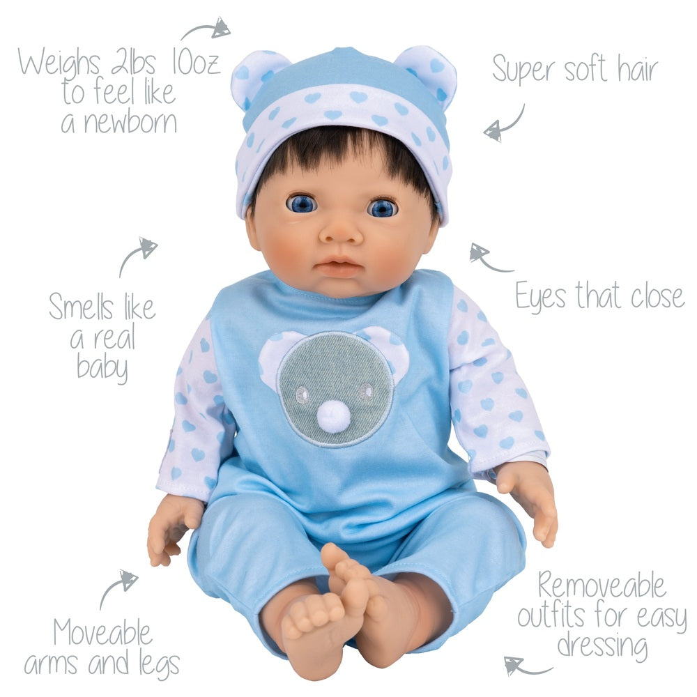 Tiny Treasures Baby Doll in Blue Bear Outfit 44cm