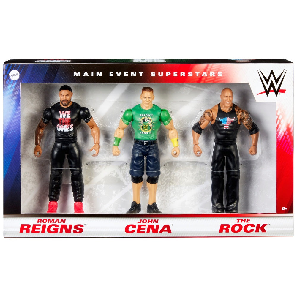 WWE Main Event Superstars Basic 3 Pack - Roman Reigns, John Cena & The Rock