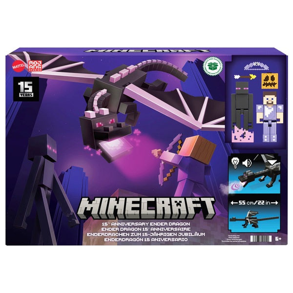 Minecraft 15th Anniversary Ender Dragon with Steve and Enderman figures