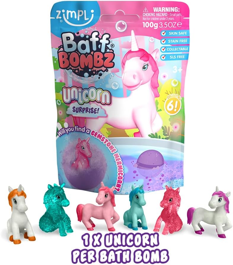 Large Unicorn Surprise Bath Bomb 6 Surprise Unicorn Toys to Collect in Total One Per Bath Bomb by zimpli kids