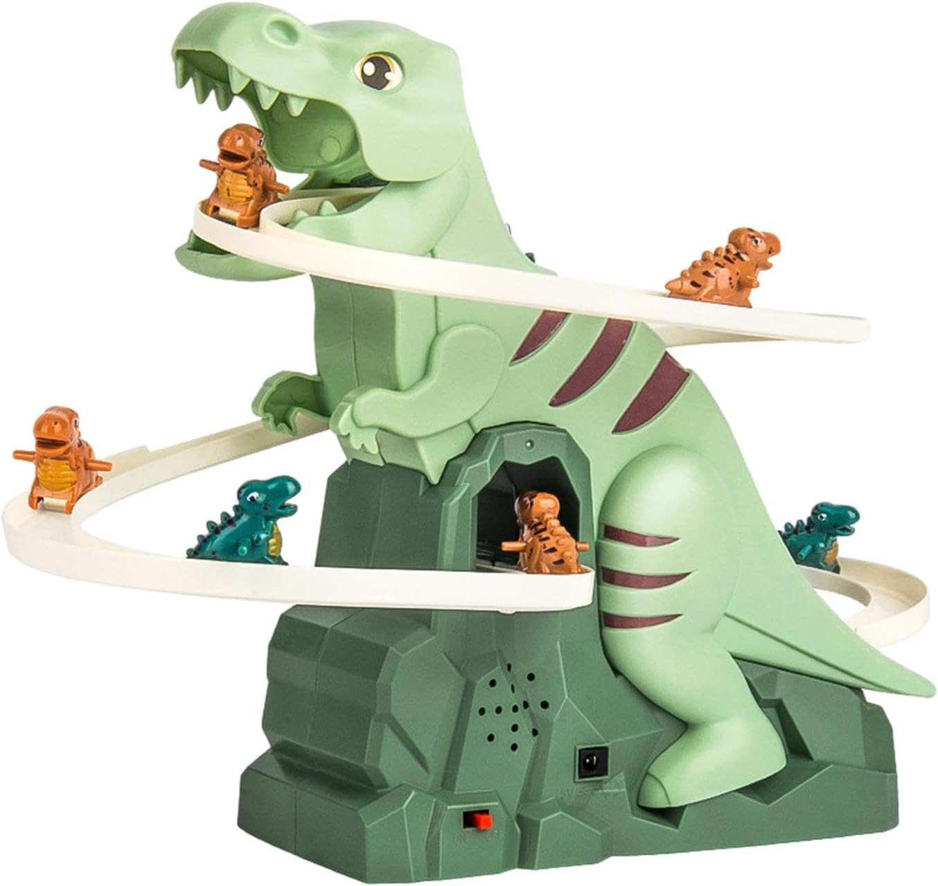 Electric Dinosaur Climbing Stairs Track Toy With Slide, Music, And LED Lights