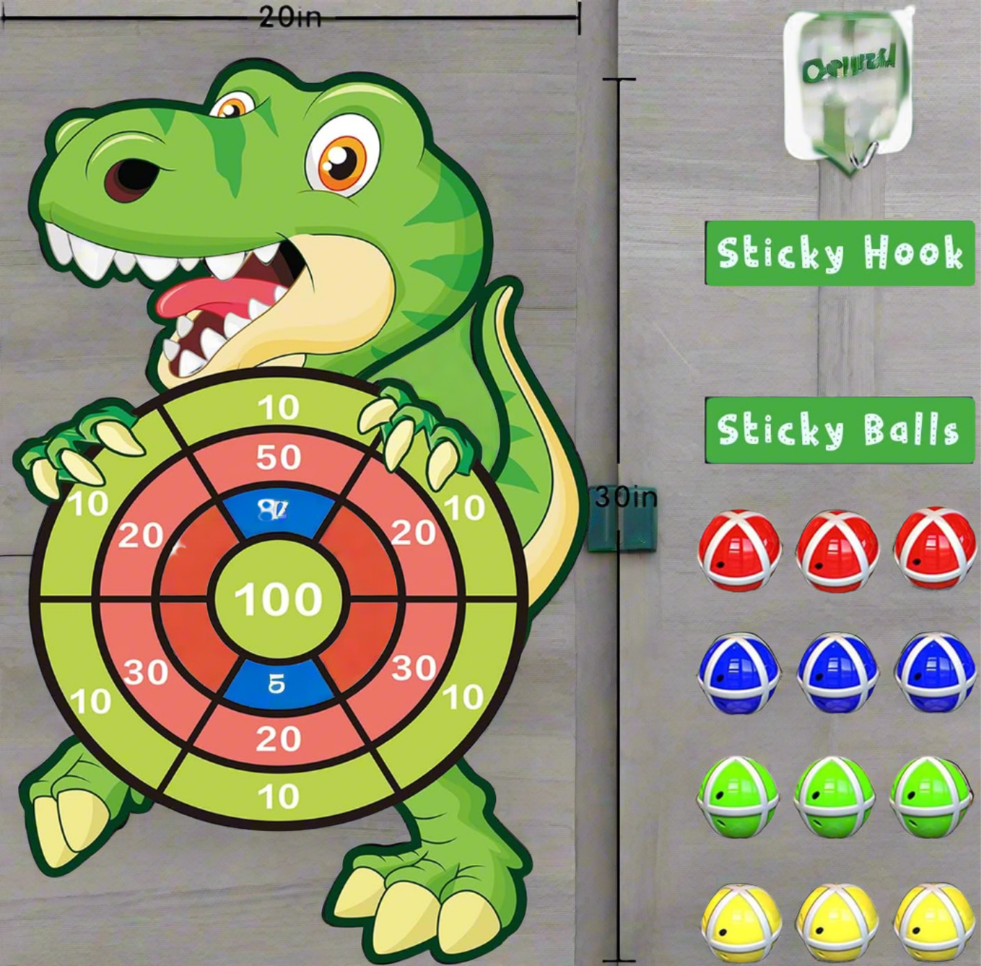 30" Large Kids Dinosaur Dart Board Set