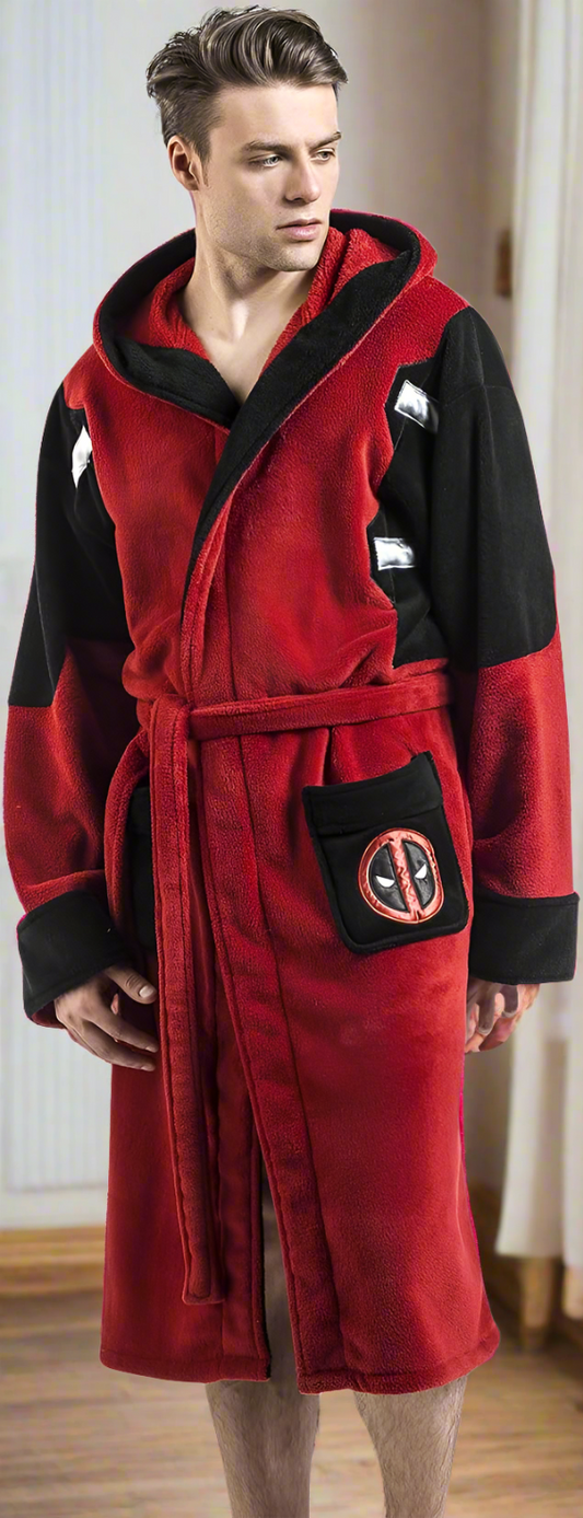 Deadpool  Marvel Fleece Adult Dressing Gown Bathrobe Red One Size