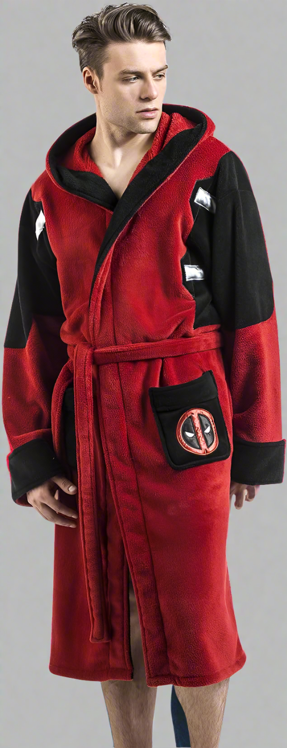 Deadpool  Marvel Fleece Adult Dressing Gown Bathrobe Red One Size