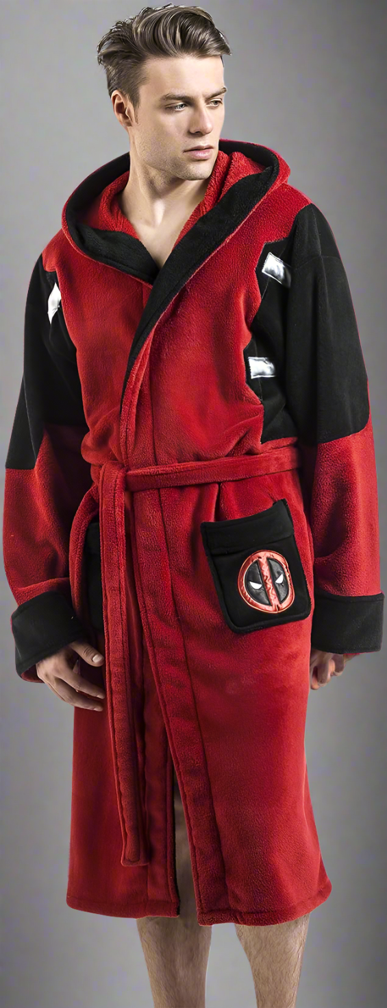 Deadpool  Marvel Fleece Adult Dressing Gown Bathrobe Red One Size