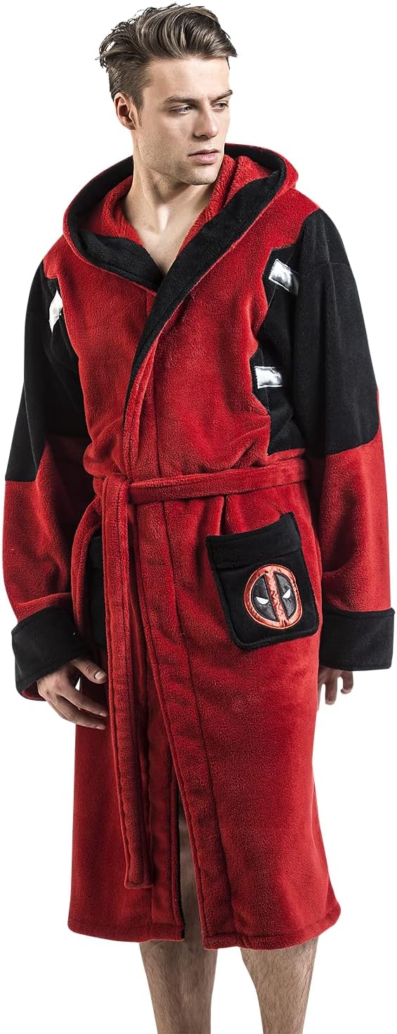 Deadpool  Marvel Fleece Adult Dressing Gown Bathrobe Red One Size