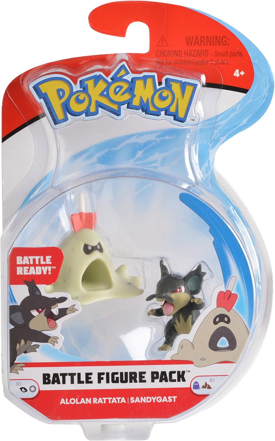 Pokemon 2 Inch Battle Action Figure 2-Pack, includes 2" Alolan Rattata and 2" Sandygast