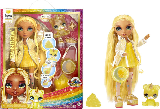 Rainbow High Fashion Doll with Slime & Pet - Sunny Madison (Yellow) - 28 cm Shimmer Doll with Sparkle Slime, Magical Pet and Fashion Accessories