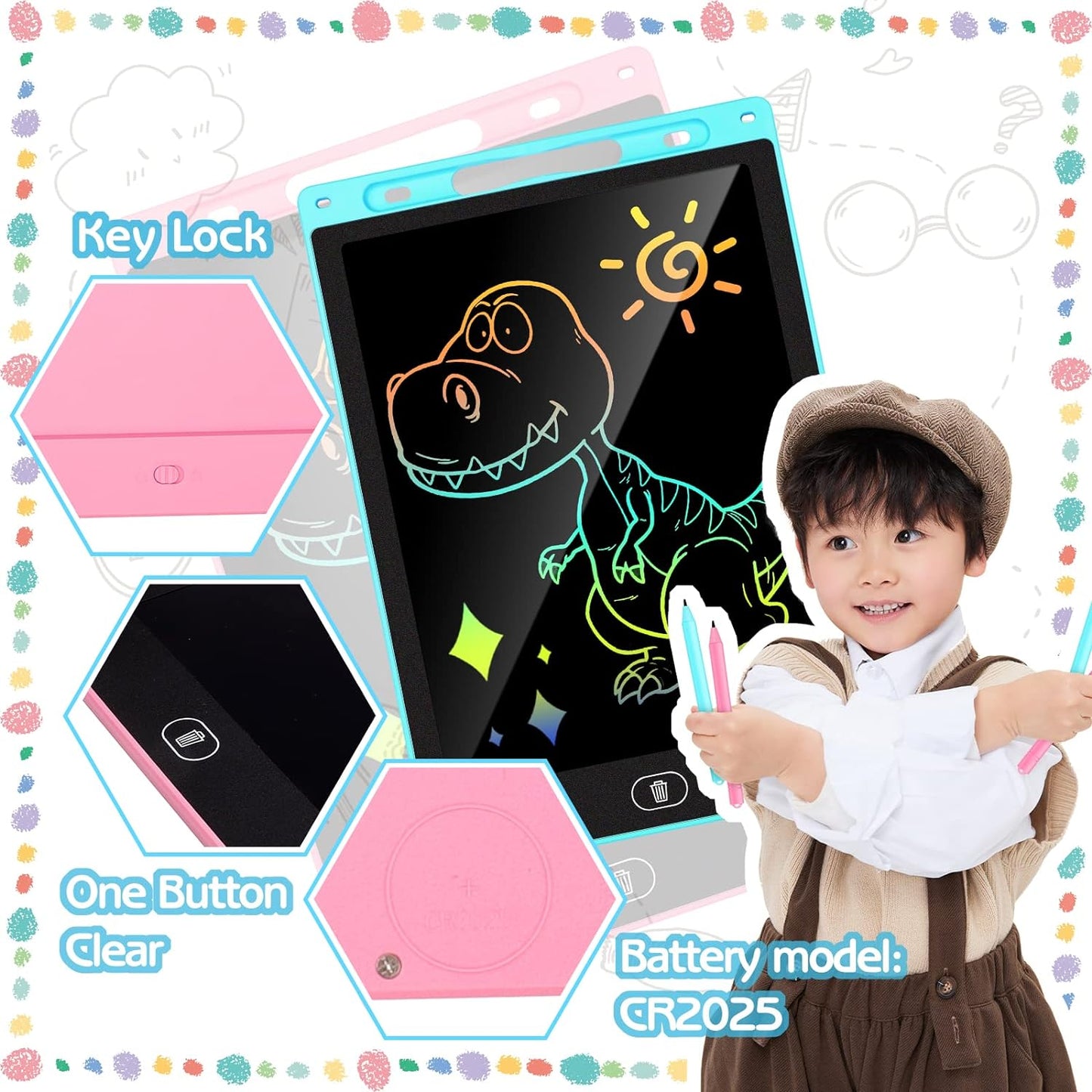 LCD Writing Tablet for Kids 2 Pack