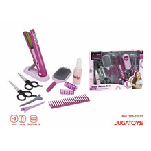 Load image into Gallery viewer, Child&#39;s Hairdressing playSet  straightener brush scissors comb clips curlers