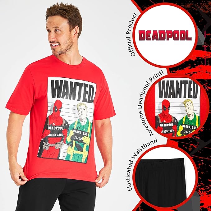 Marvel Deadpool Mens Pyjamas Set, Soft Breathable Lounge Wear Medium