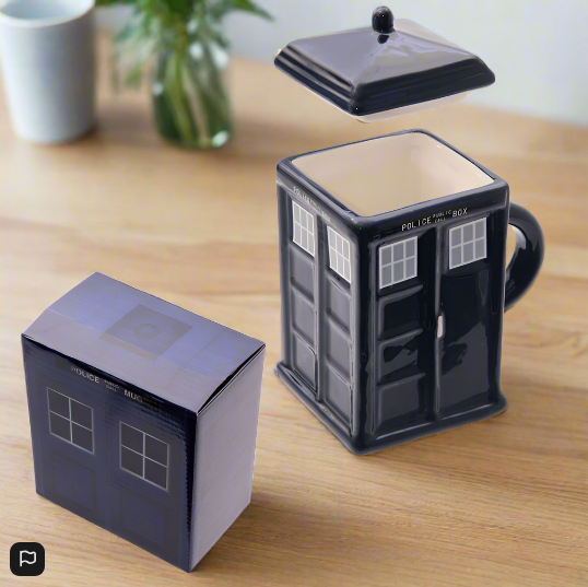 Novelty Ceramic Doctor Who Police Box Square Mug with Lid