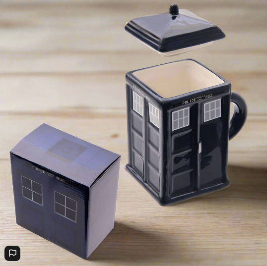 Novelty Ceramic Doctor Who Police Box Square Mug with Lid