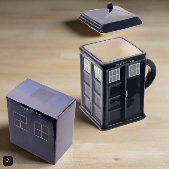 Novelty Ceramic Doctor Who Police Box Square Mug with Lid