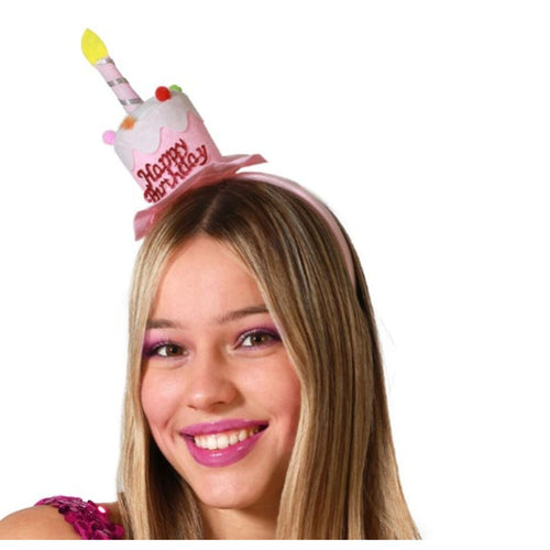Headband Pink Birthday cake with candle